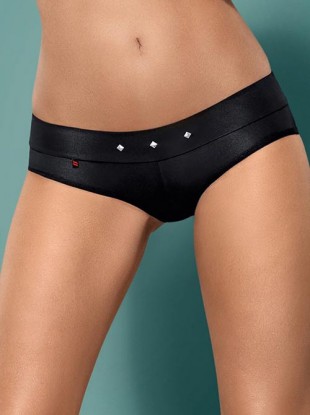 Lesklé černé kalhotky s kovovými cvočky Gretia shorties - Obsessive